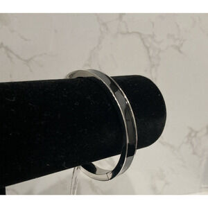 NEW Classic Talbots Black Enamel Hinged Silver Tone Bangle Bracelet 7.25"